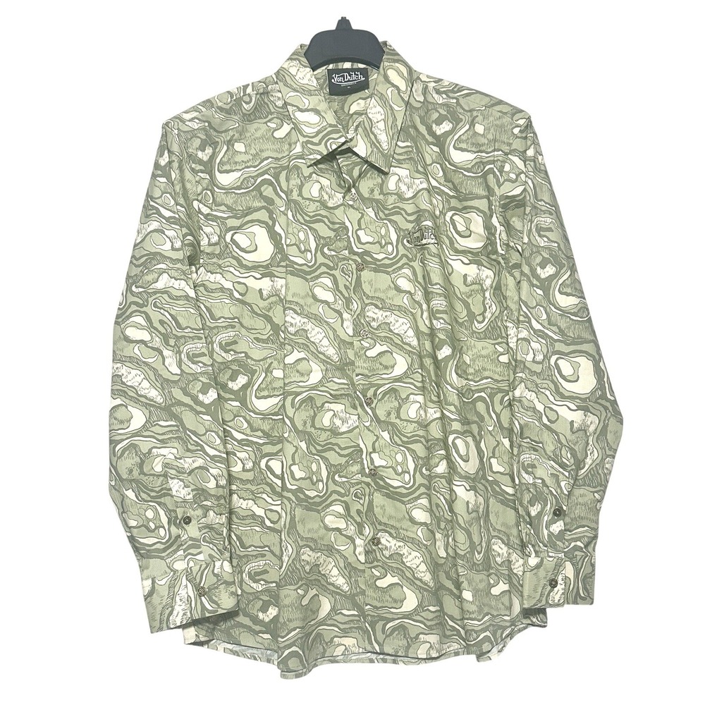 Von Dutch Shirt Mens XL Green Abstract Swirl Long Sleeve Regular Fit NWOT